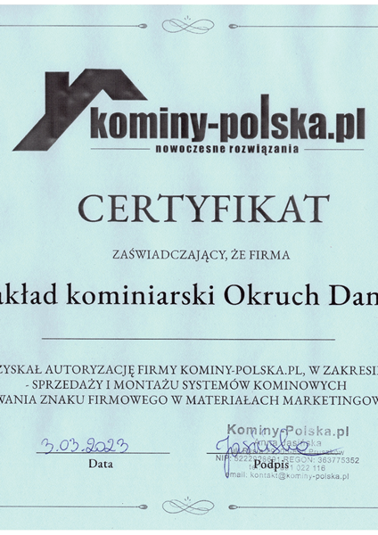 certyfikat Kominy Polska